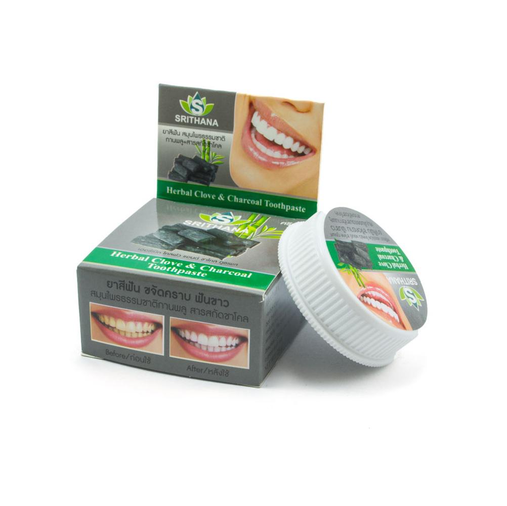 Зубная отбеливающая паста Srithana с бамбуковым углом и травами 25 г (8859167805407)