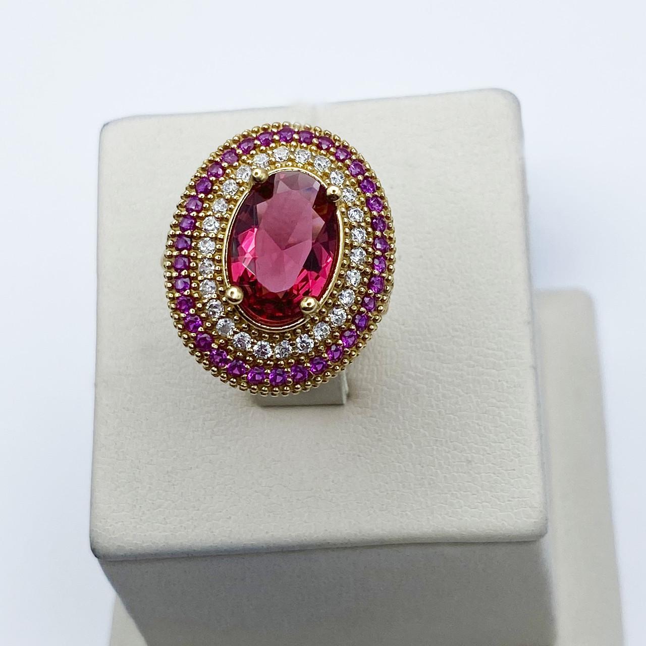 Кольцо серебряное Роксолана с турмалином и кубическим цирконием р. 15,5 5,3 г (2066314531)