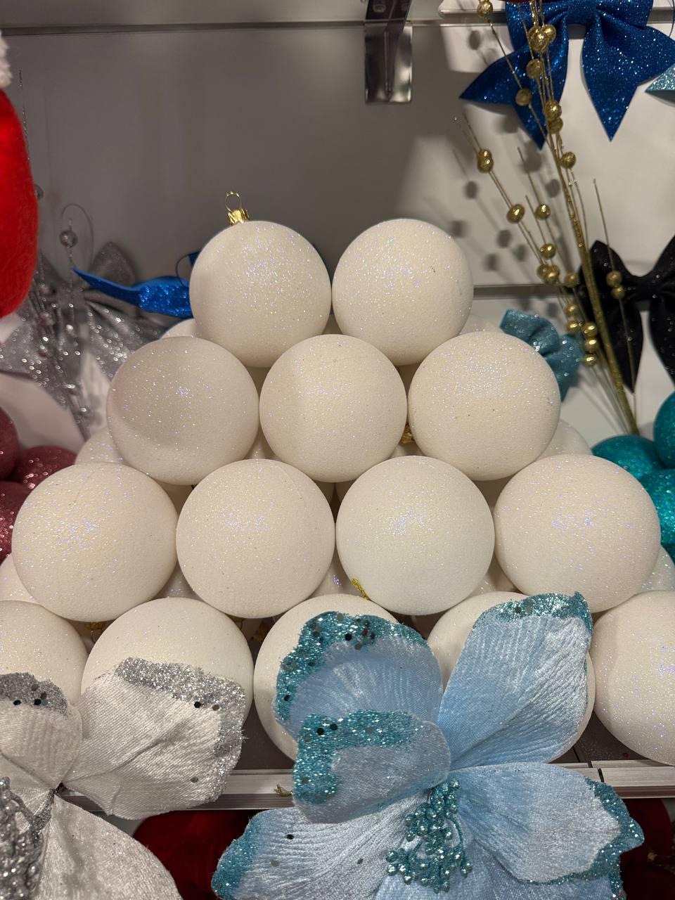 Куля новорічна глітерна пластик 100 мм Білий (y0024) - фото 2 Куля новорічна глітерна пластик 100 мм Білий (y0024) - фото 2