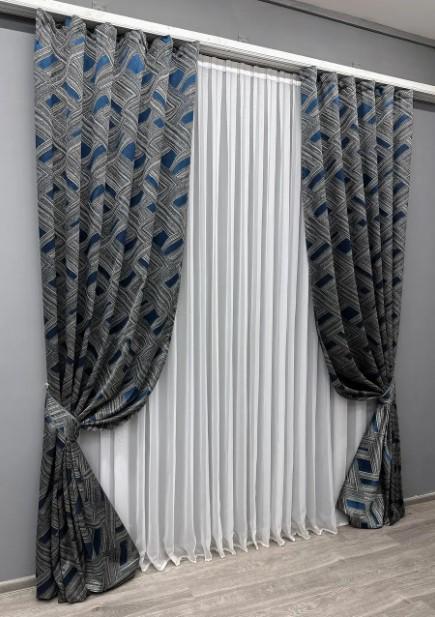 Комплект штор Mystery жакард 1,5х2,9 м 2 шт. Сірий/Синій (1624ш) - фото 5 Комплект штор Mystery жакард 1,5х2,9 м 2 шт. Сірий/Синій (1624ш) - фото 5
