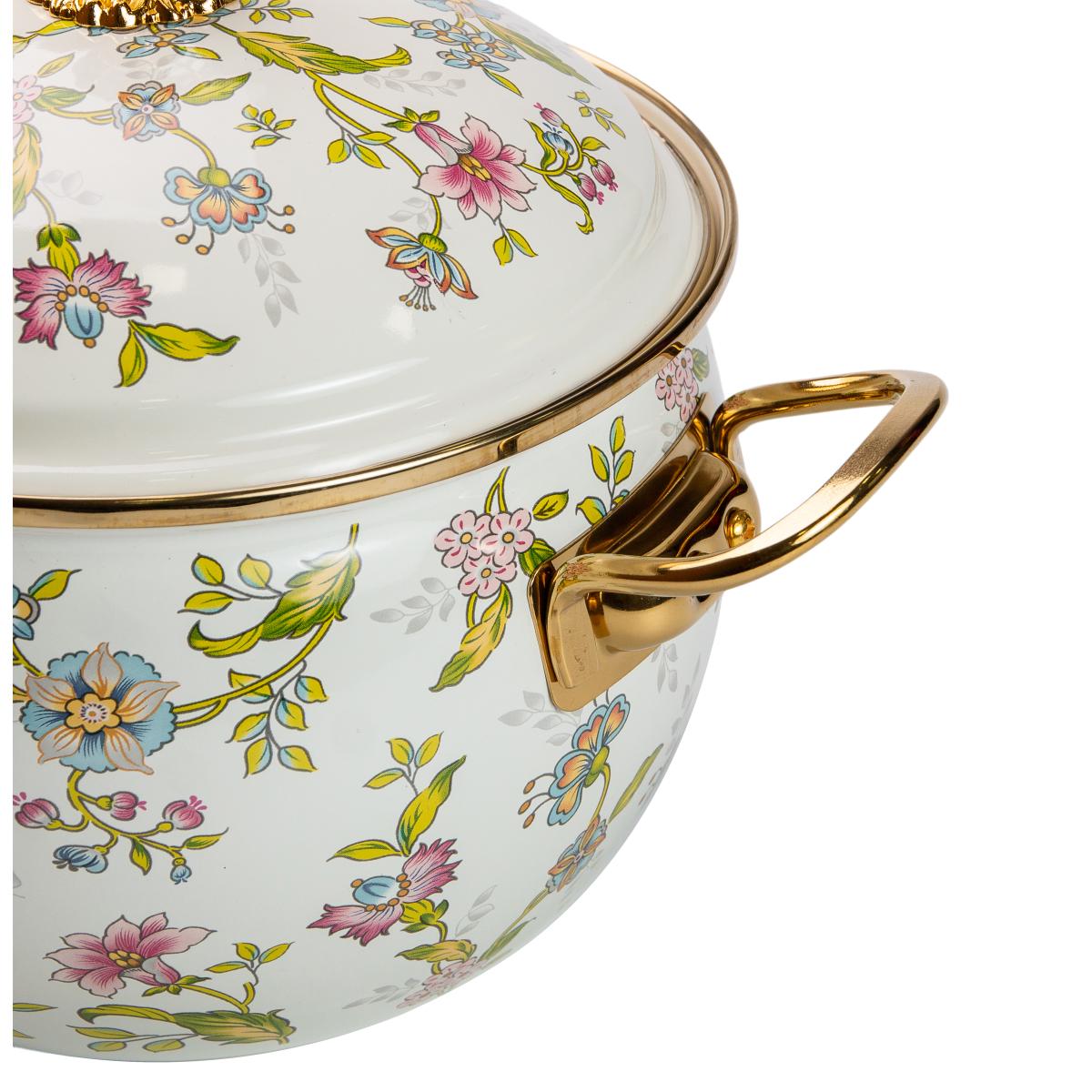 Кастрюля Yiwu эмалированная с цветочным принтом крышка в комплекте 5 л - фото 4 Кастрюля Yiwu эмалированная с цветочным принтом крышка в комплекте 5 л - фото 4
