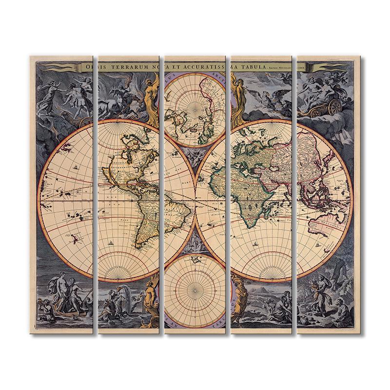 Винтажная карта Географические карты в древности 5 модулей 80x120 см