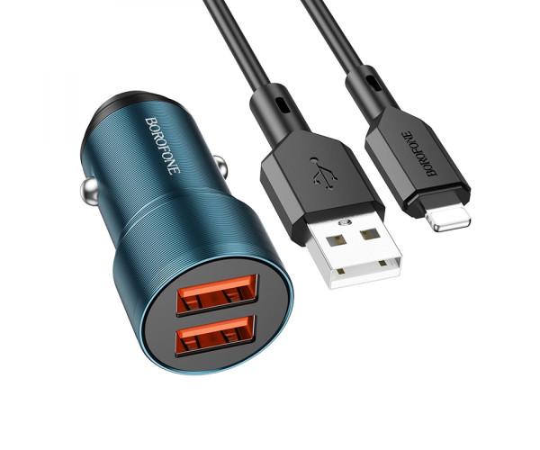 Зарядний пристрій автомобільний Borofone BZ19 Wisdom Lightning 12W 2,4A Sapphire Blue