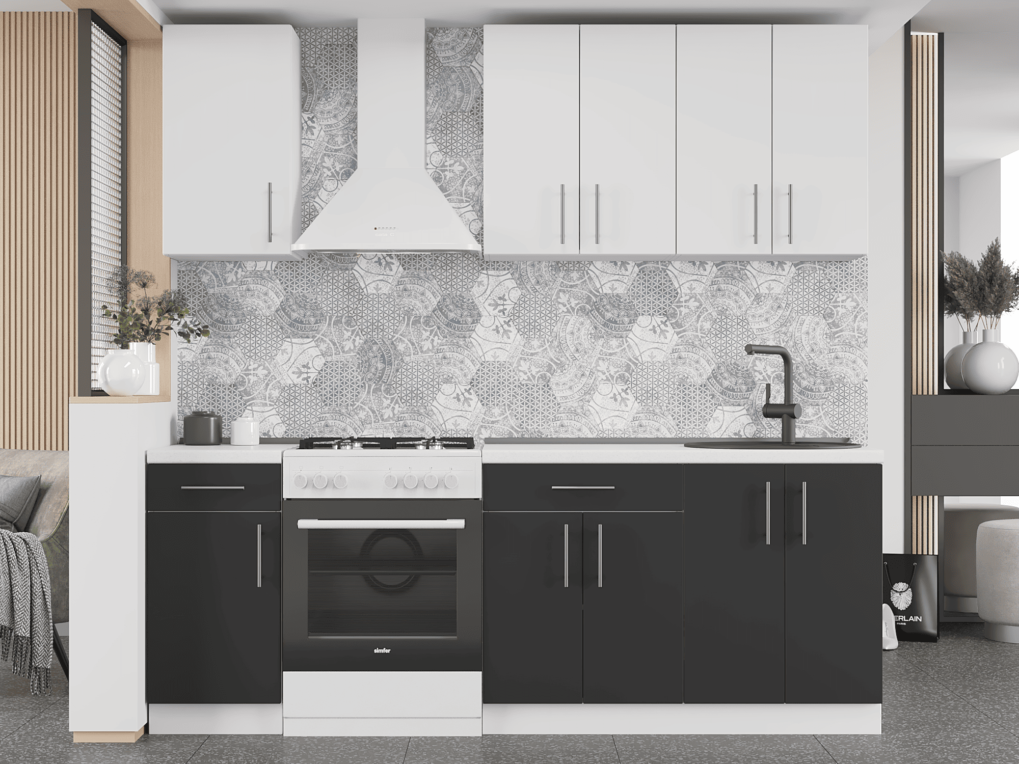 Кухня без столешницы и мойки Эверест К-4 Оптима ДСП 2,2 м Нимфея Альба/Антрацитовый/Белый (09173)