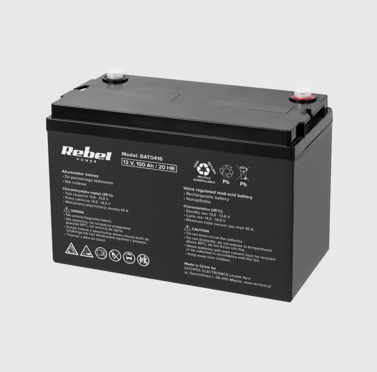 Аккумулятор гелевой Rebel 12V 100Ah (22779237)