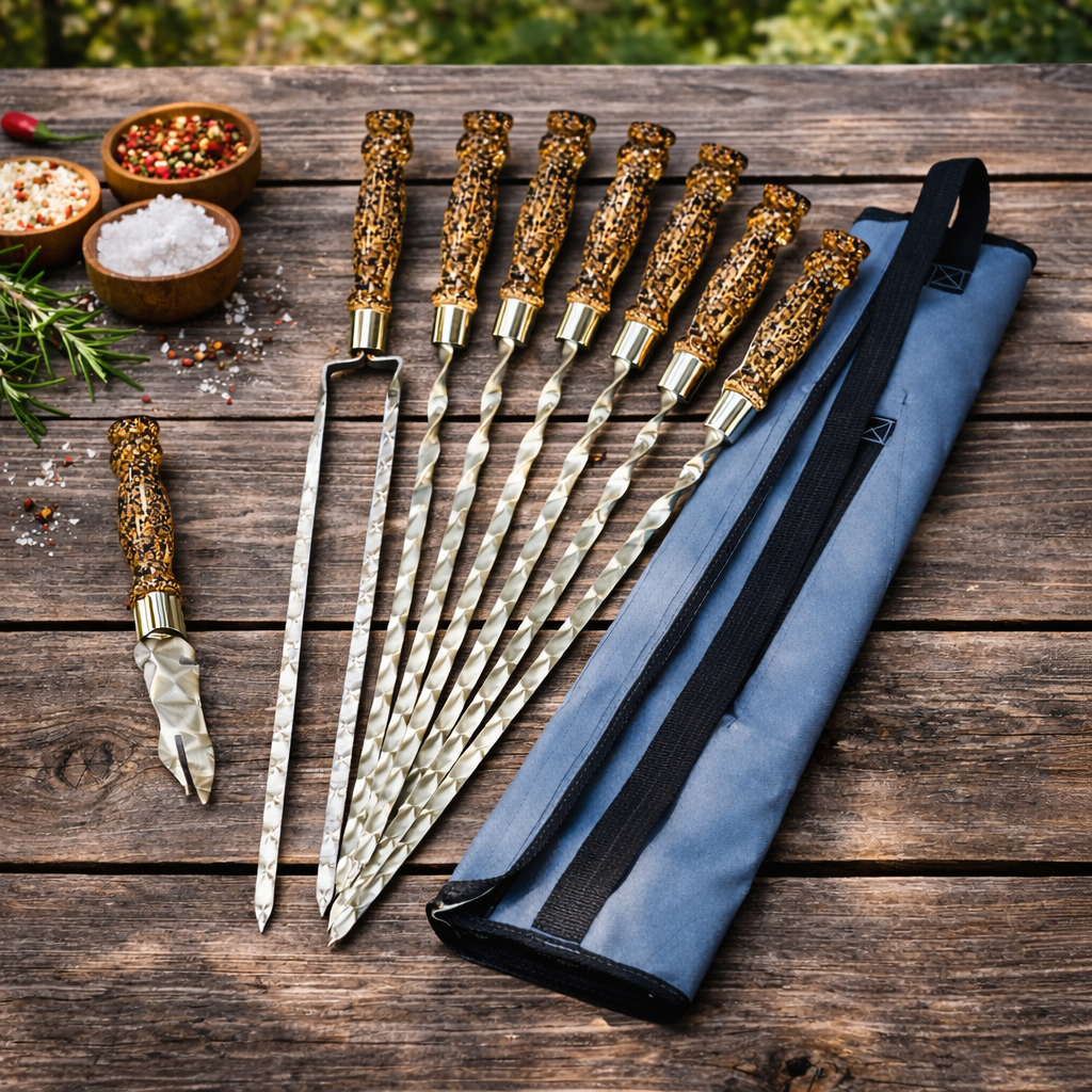 Набор шампуров Арго 611 мраморная ручка в сером чехле