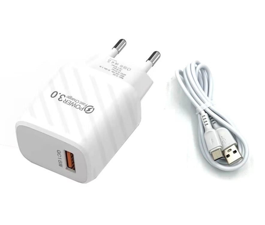 Зарядное устройство TE-005 USB QC3.0 18W 3A с кабелем USB Type-C 15 м Белый Зарядное устройство TE-005 USB QC3.0 18W 3A с кабелем USB Type-C 15 м Белый