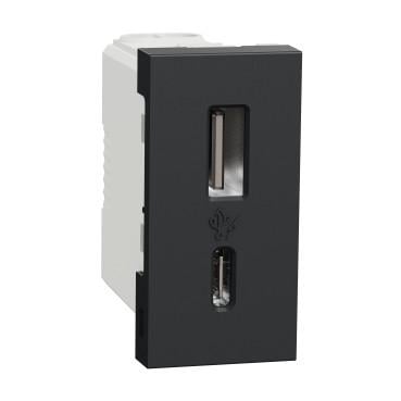 Розетка USB Schneider Electric Unica New A+C PC 45х22,5х39 мм Антрацитовый (NU301654)
