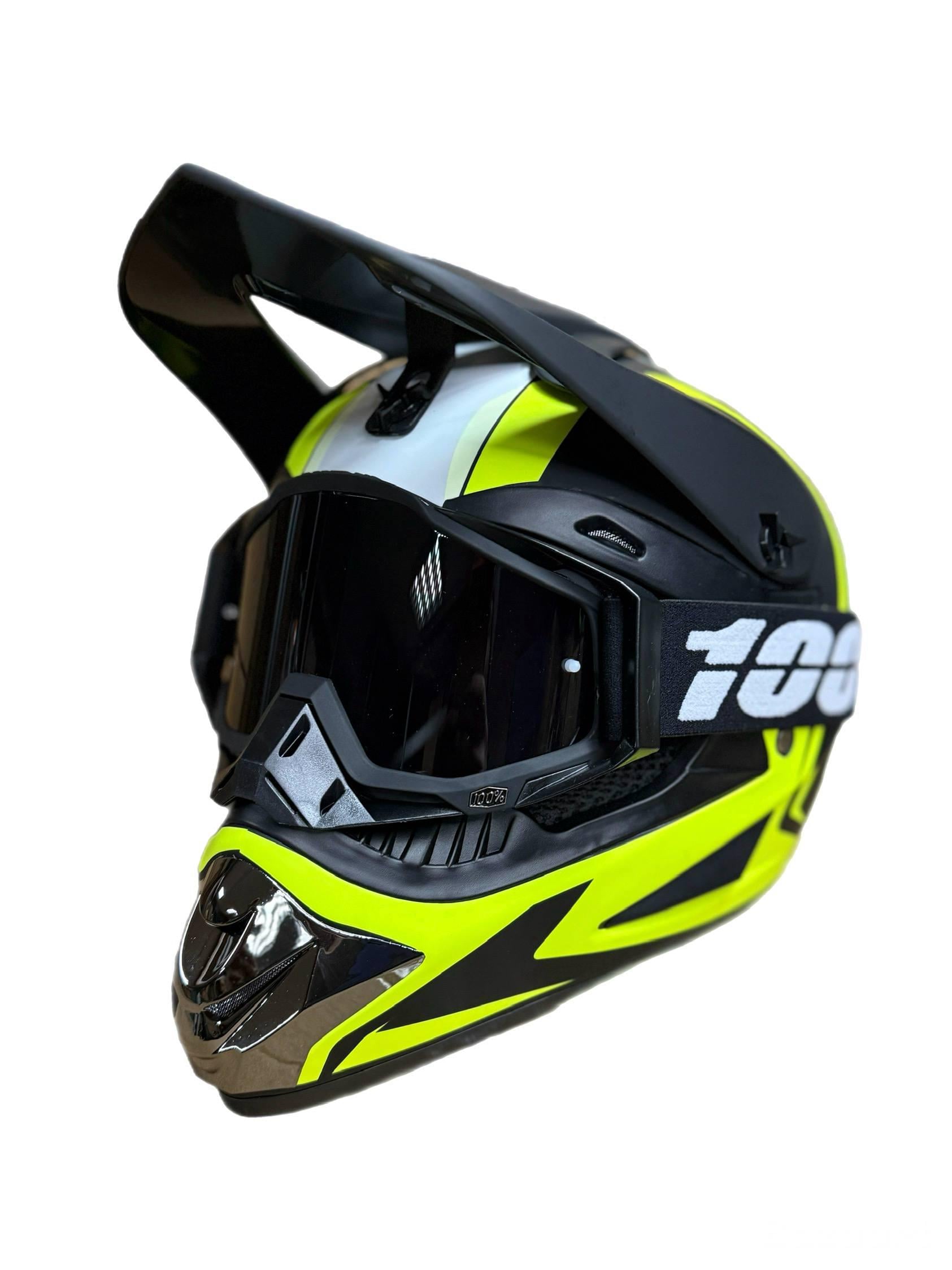 Мотошлем эндуро кроссовый Helmet Orz S Зеленый и очки Profi 100% Черный (0097)