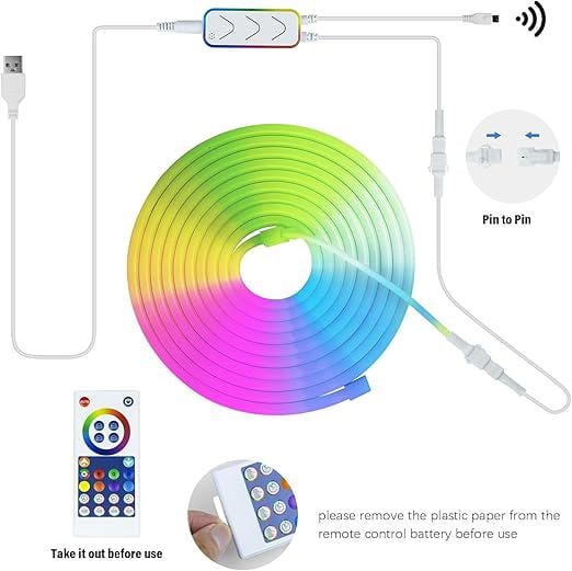 Светодиодная лента неоновая настенная LD05 Bluetooth EU Plug with app с пультом 5 м RGB (16907) - фото 7