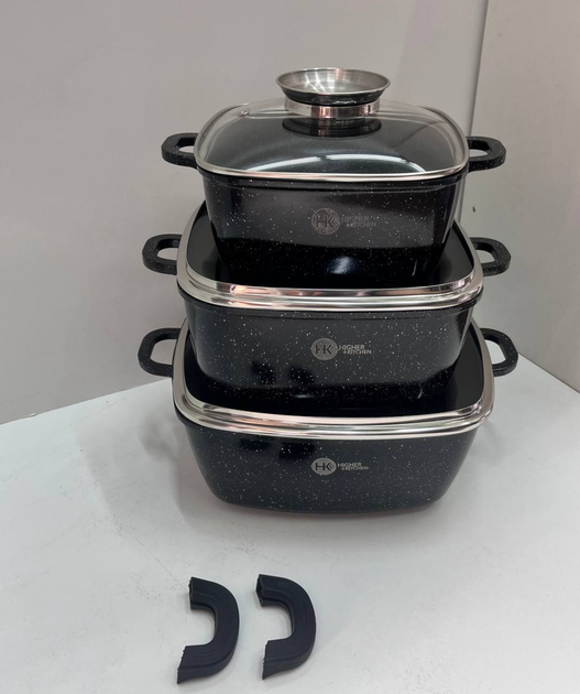Набір каструль Higher Kitchen НК-302 8 пр. Чорний (801409) - фото 4 Набір каструль Higher Kitchen НК-302 8 пр. Чорний (801409) - фото 4