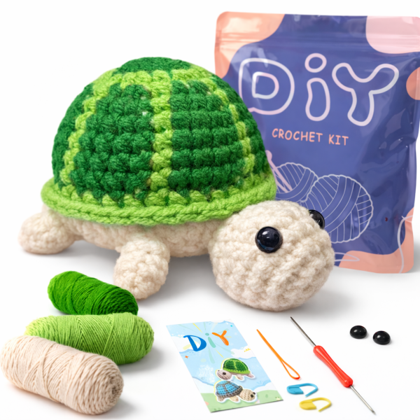 Набір для в'язання гачком для початківців Черепаха пряжа/гачки/відео-інструкції 7 см Зелений (32514765)