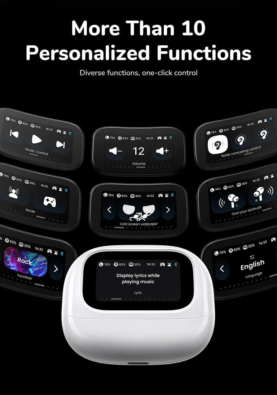 Навушники бездротові UGREEN EchoBuds Magic Кейс з LCD екраном ANC 52 дБ Hi-Res Audio LDAC Bluetooth 5.4 Білий (55137) - фото 7 Навушники бездротові UGREEN EchoBuds Magic Кейс з LCD екраном ANC 52 дБ Hi-Res Audio LDAC Bluetooth 5.4 Білий (55137) - фото 7