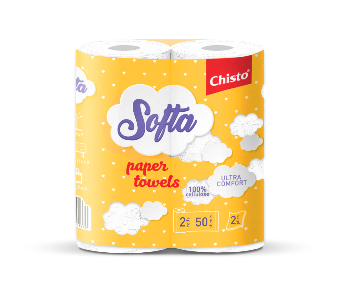 Паперовий рушник з целюлози Softa Chisto на гільзі 2 рул. Сіро-білий (2452855120)