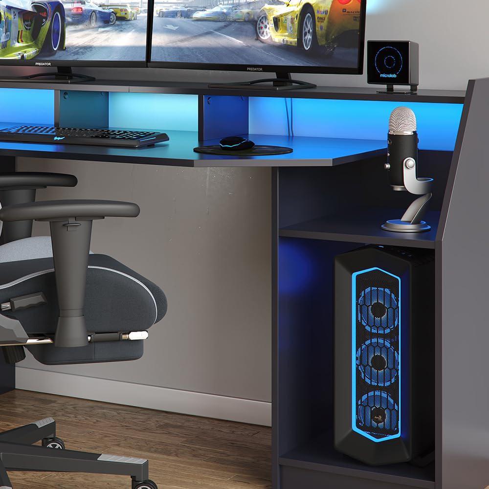 Компьютерный стол игровой с LED подсветкой/шкафчиком и выдвижным ящиком 180 см Черный (MS314) - фото 2