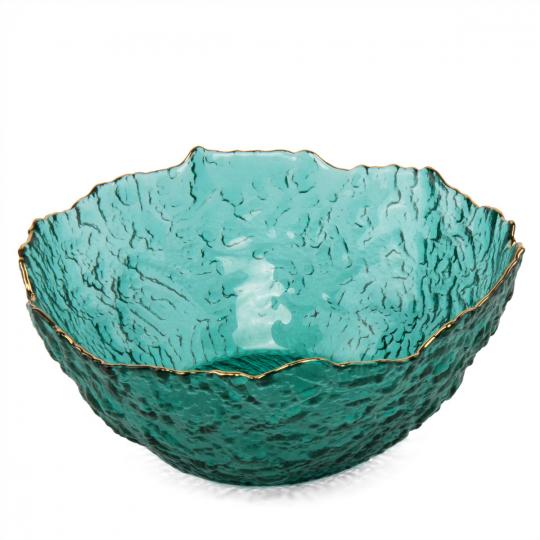 Салатник стеклянный Изумруд с золотым ободком 21 см Бирюзовый (8902017Е)