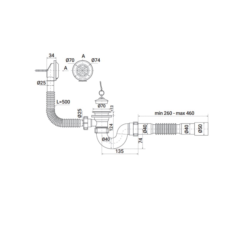 Сифон для ванны Zerix SV-01-A 1 1/2" прямоточный с выпуском и переливом (ZX4957) - фото 2