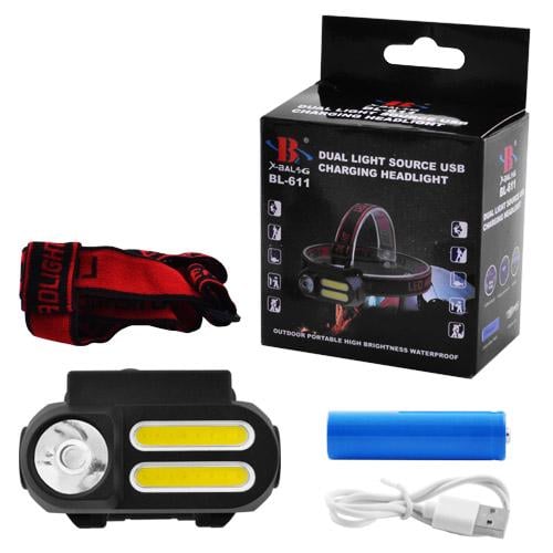Ліхтар налобний BL-611-1LM+2COB 1x18650 ЗУ microUSB (00000062902)