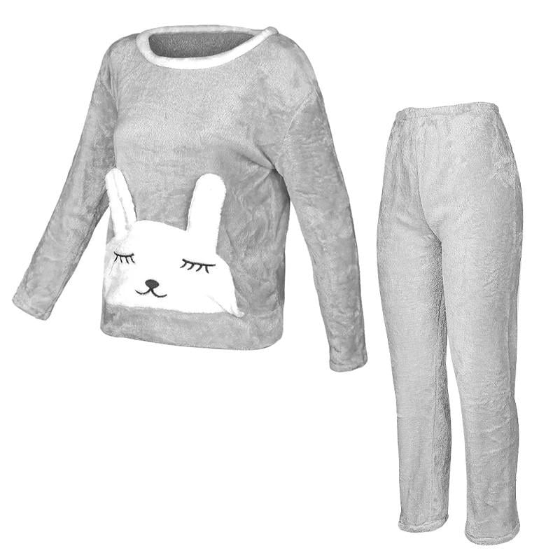 Женская пижама Lesko Bunny Gray XL теплый флисовый домашний костюм