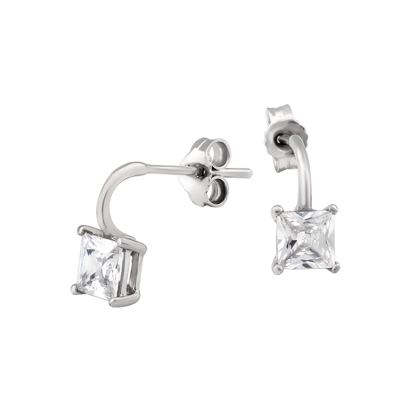 Серьги серебряные пусеты Кома с квадратным фианитом
