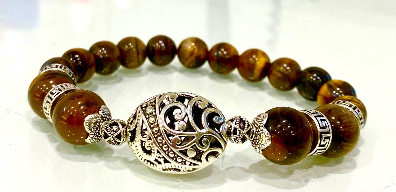 Браслет LITAURS из натурального камня тигровый глаз и металлическими вставками L 18-21 см (241207-1) - фото 2