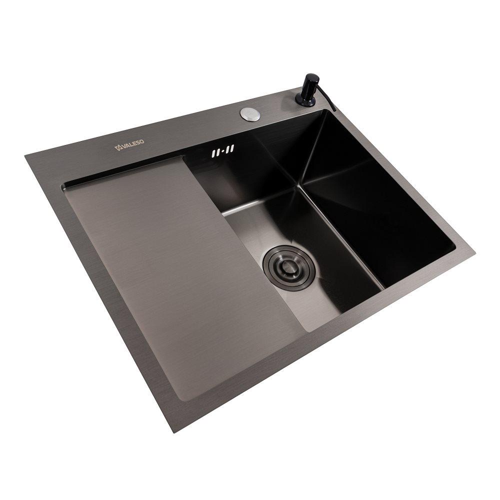 Мийка кухонна Valeso Handmade CM 58х48 R PVD круглий сифон 3,0/0,8 мм Чорний - фото 2