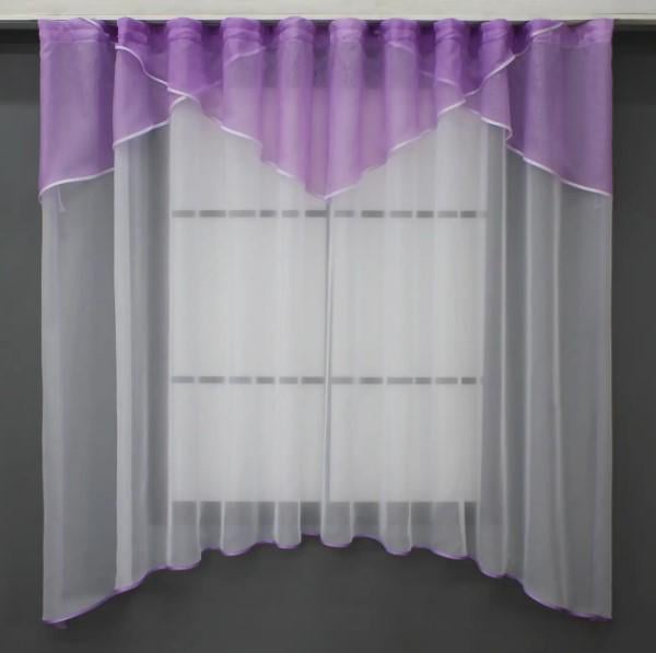 Занавеска с аркой на кухню 280х170 см Белый/Сиреневый (025к)
