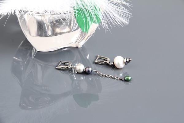 Сережки родовані з натуральних перлів Лаверна асиметричні ручна робота (ER-0123)