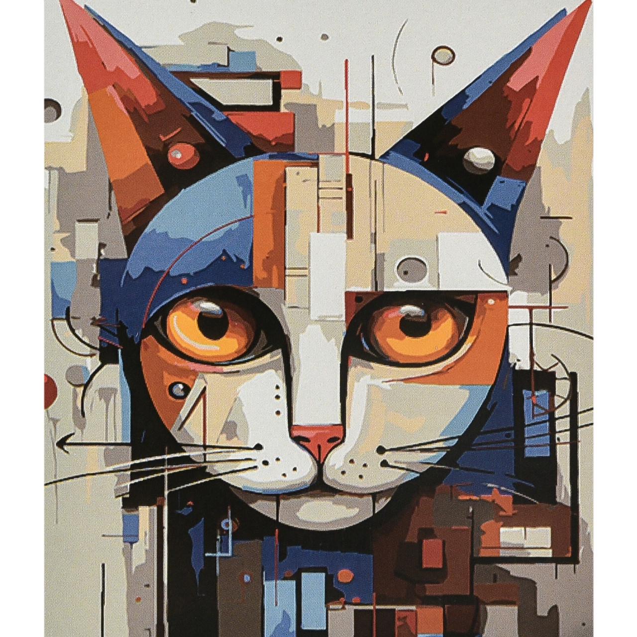 Картина по номерам Strateg Премиум Кот в мире абстракции с лаком и уровнем 40х50 см (VA-4672)