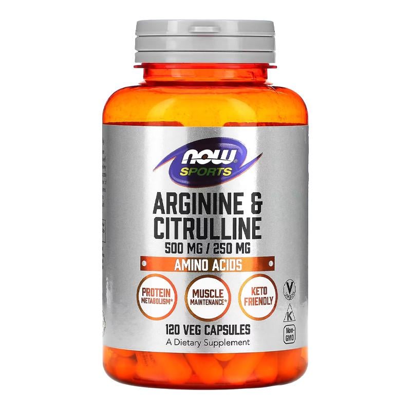 Аргінін та цитрулін NOW Arginine & Citrulline 500 mg/250 mg 120 капс. (06703-01)