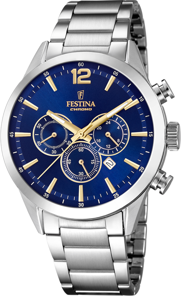Наручные часы мужские Festina F20343/2 Timeless Chronograph со стальным корпусом WR 50 м и синим циферблатом