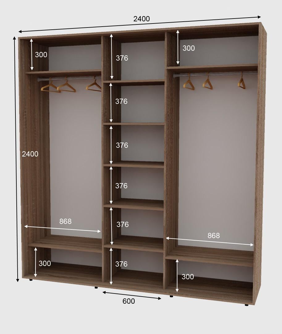 Шафа-купе тридверна Алекса ШК-04 ДСП/Дзеркало/ДСП 240х60х240 см Дуб Сонома/Трюфель - фото 2 Шафа-купе тридверна Алекса ШК-04 ДСП/Дзеркало/ДСП 240х60х240 см Дуб Сонома/Трюфель - фото 2