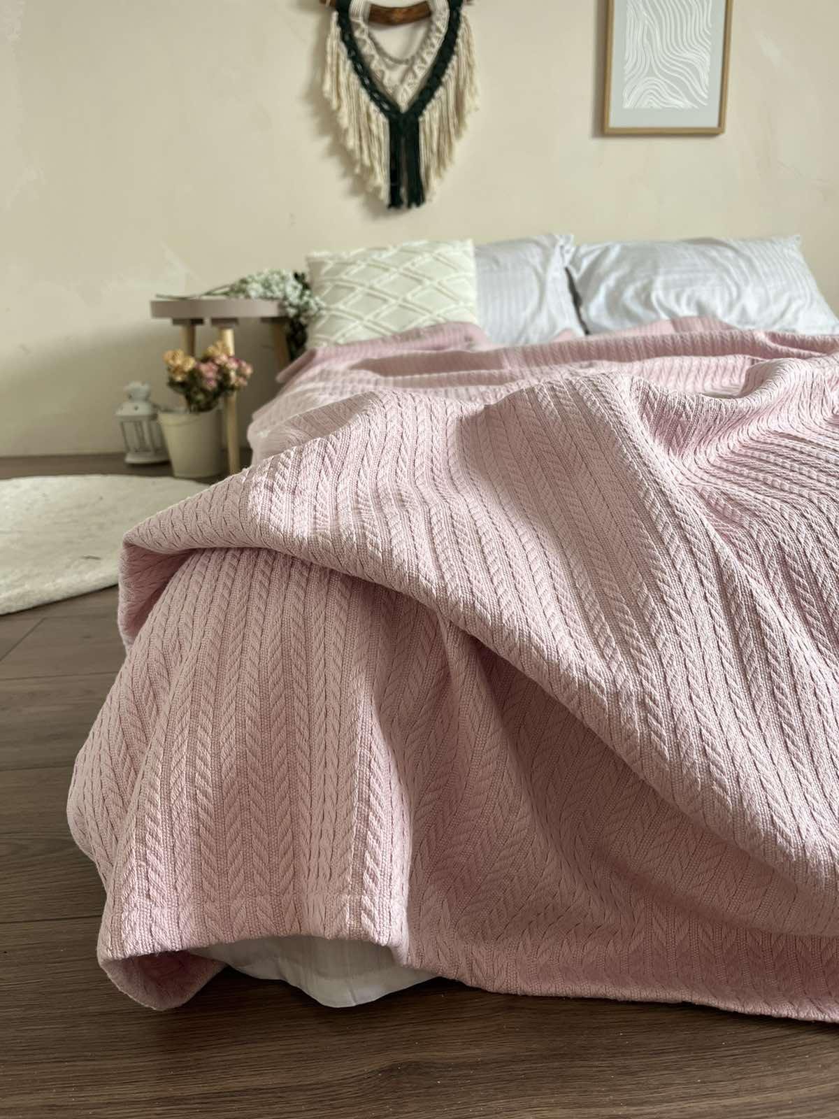 Покрывало хлопковое Косичка 230х260 см Розовый