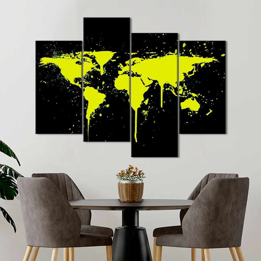 Картина карта Яркая жёлтая карта мира 149x106 см (A1363-4)