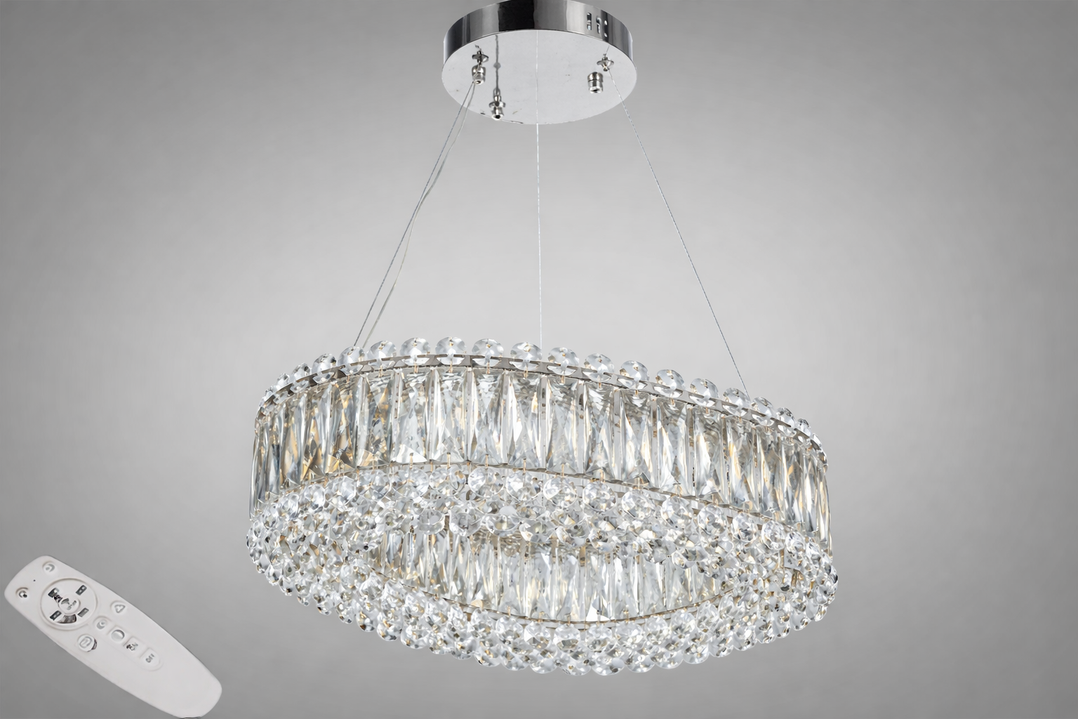 Люстра LED подвесная овальная 46 Вт/пульт Хром (7930/430x300CH)