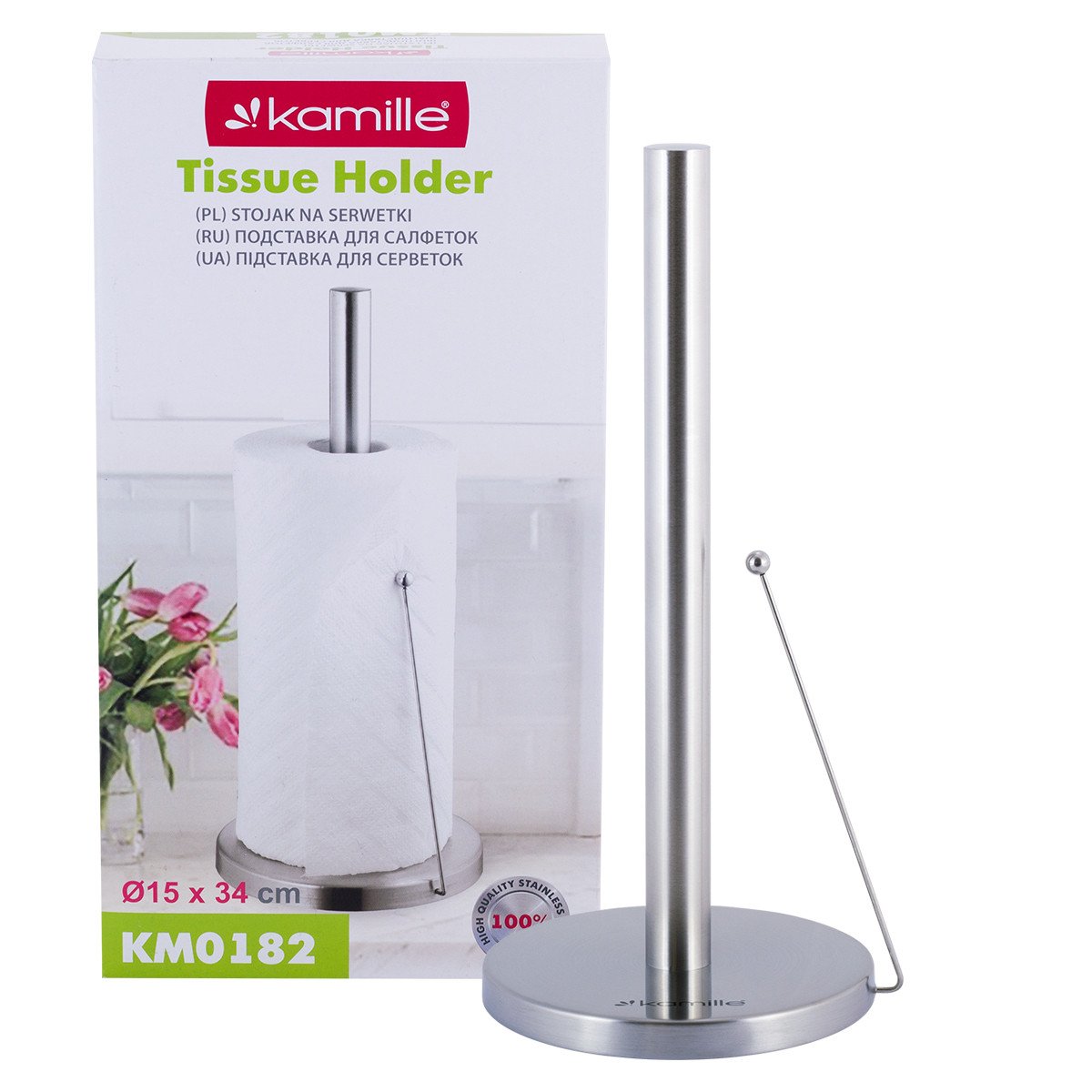 Тримач паперових рушників Kamille 15х34см із нержавіючої сталі з хромованим покриттям та затискачем KM-0182