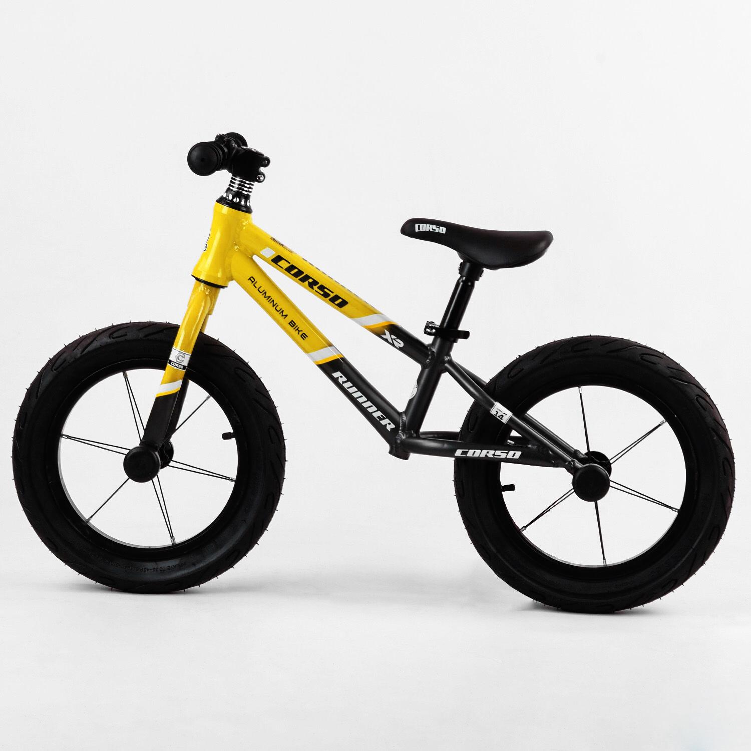 Беговел Corso Runner (алюминиевая рама, надувные колеса 14"). Yellow/Black - 103517