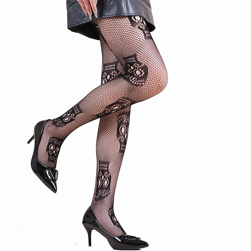 Колготки с черепами в сетку женские One size Черный (601581) - фото 7