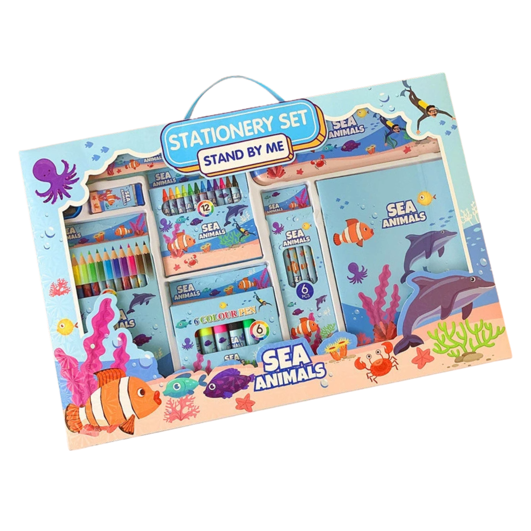 Подарочный набор для творчества и рисования для детей Морской пенал/карандаши/маркеры (JH-YWLS-01_SEA)