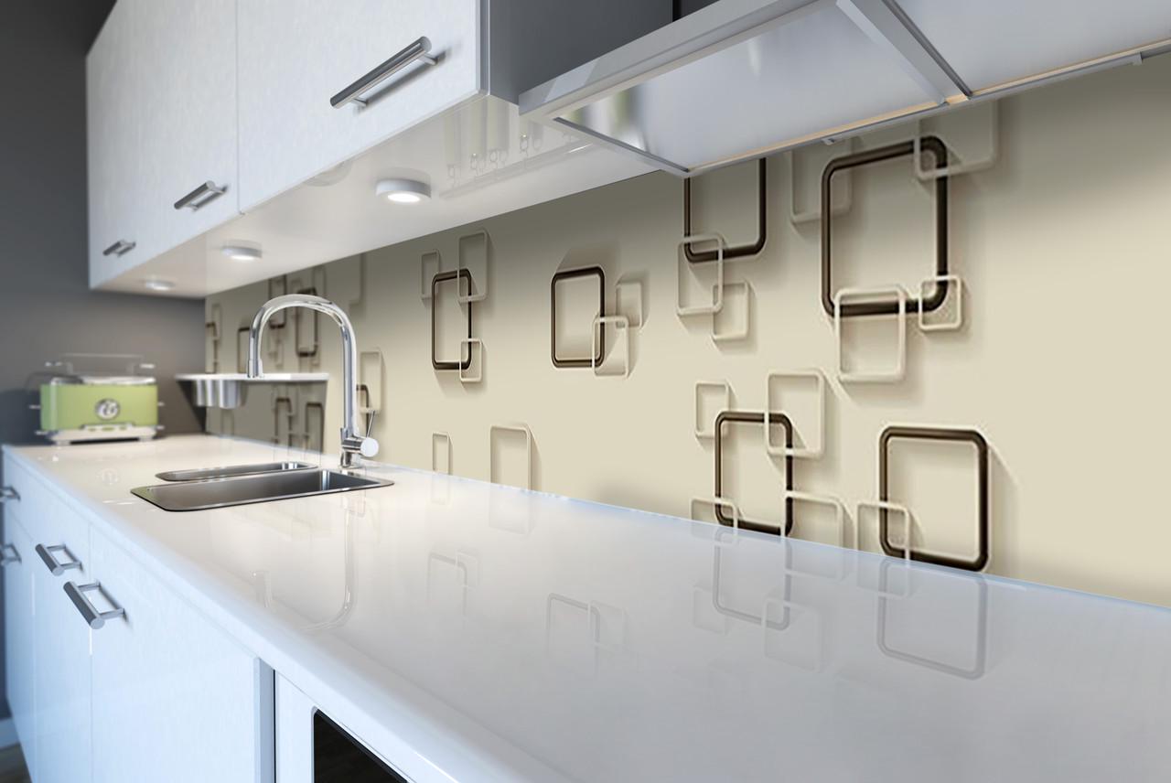 Кухонный фартук Квадраты геометрия из самоклеющейся виниловой пленки 60х300 см Бежевый