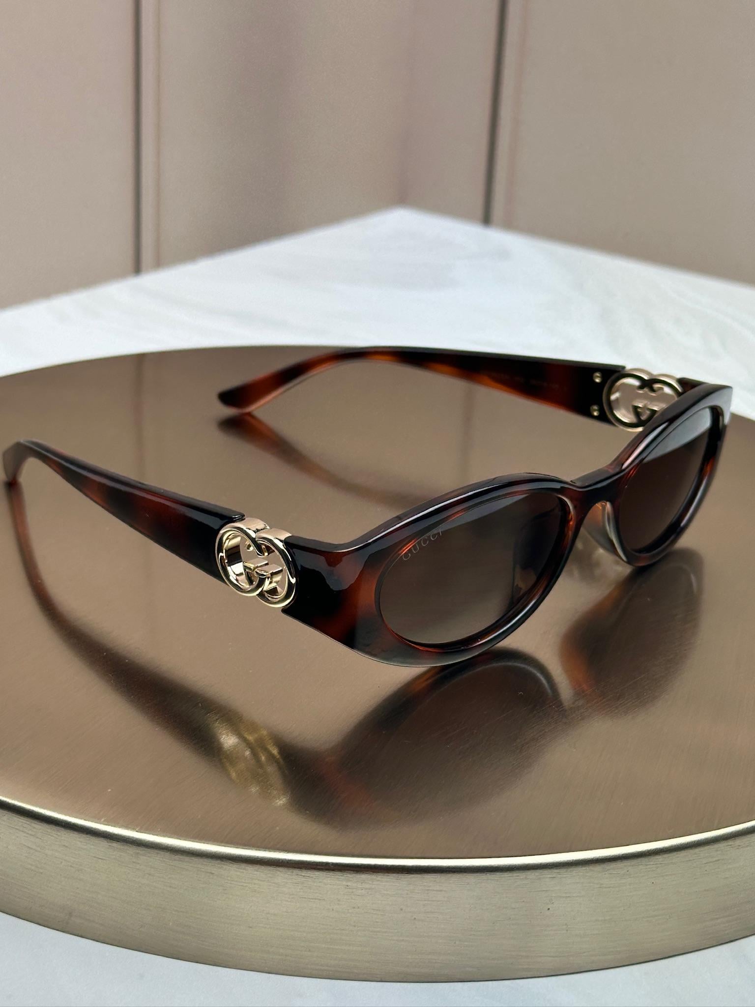 Солнцезащитные очки Gucci GG1662SA Гавана овальные коричневая линза женские Черепаховый