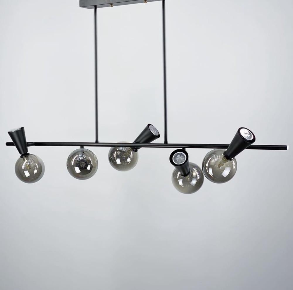 Люстра подовжена з 5 графітовими плафонами на 2 джерела світла Чорний (LF_YG 8006 BK-B) - фото 2