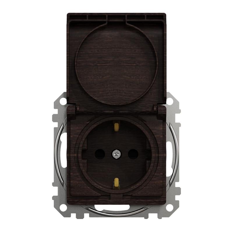 Розетка Schneider Electric Sedna Design&Element ABS-UV с заземлением с крышкой и шторками Венге (SDD181024)