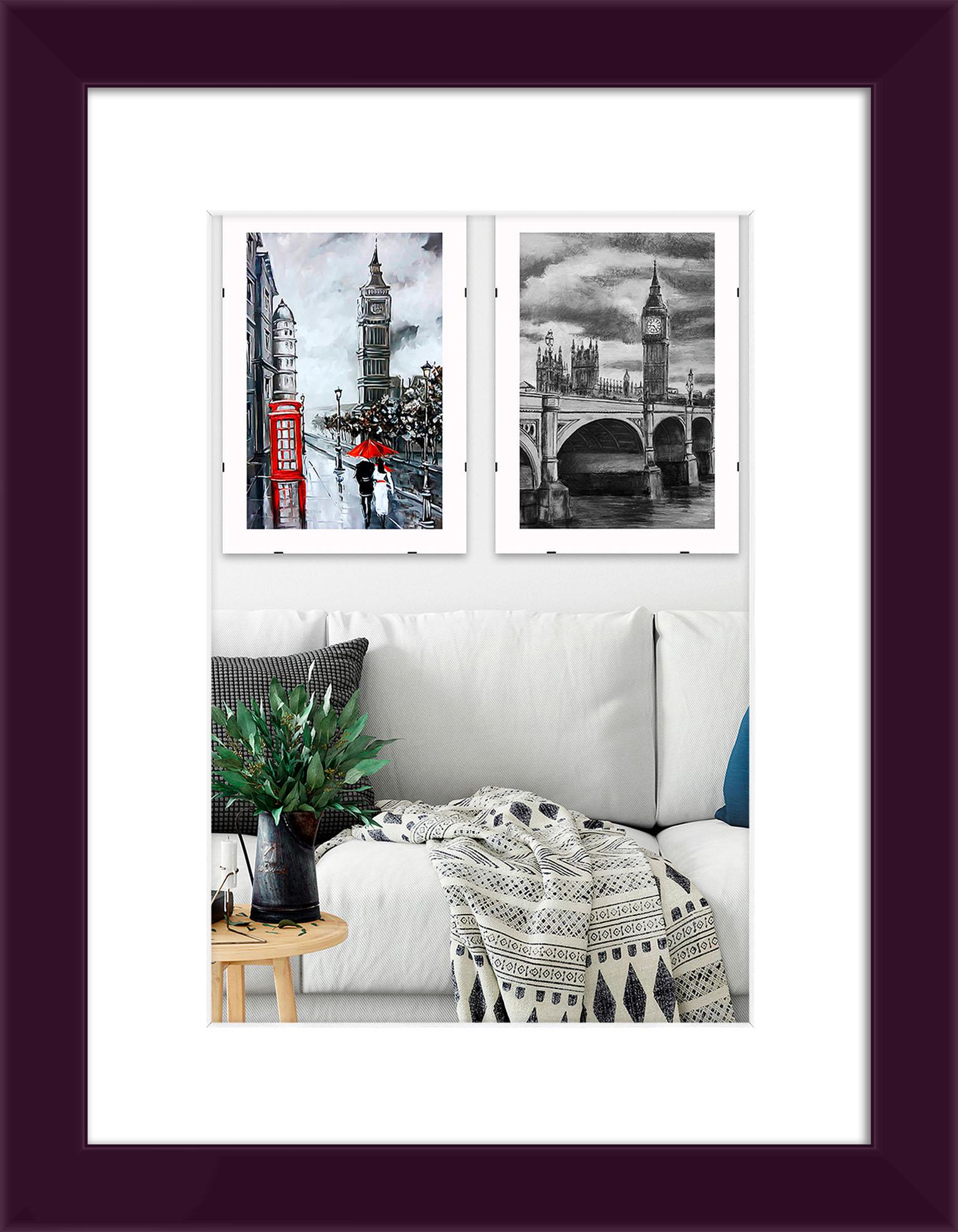 Фоторамка деревянная EmojiFrame 30х40 см под фото 20х30 см AH3322-02 антибликовое стекло 2 мм паспарту Фиолетовый