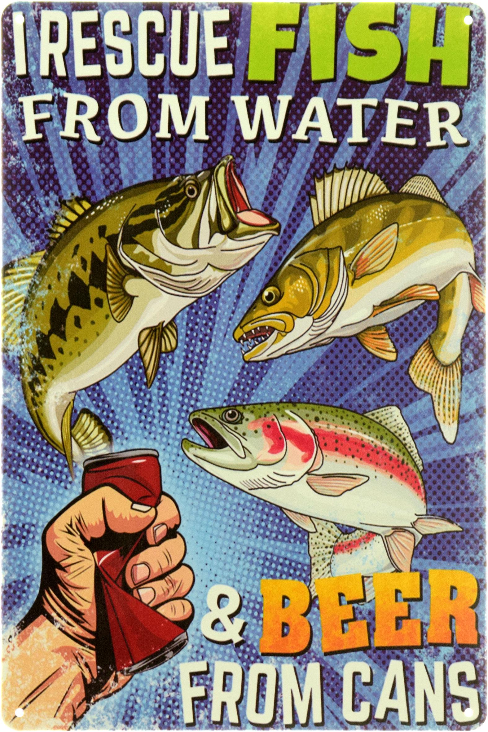 Табличка металлическая "I Rescue Fish From Water&Beer From Cans" 20x30 см (ms-104041)