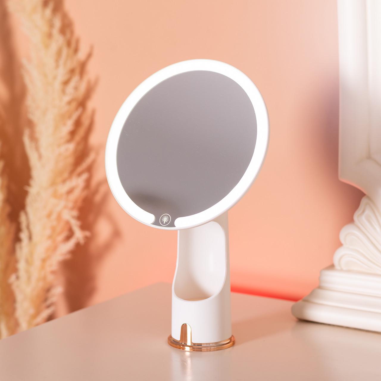 Зеркало с подсветкой настольное круглое HP-10-1AW 18,5х10х29 см USB Белый (A-033785) - фото 7