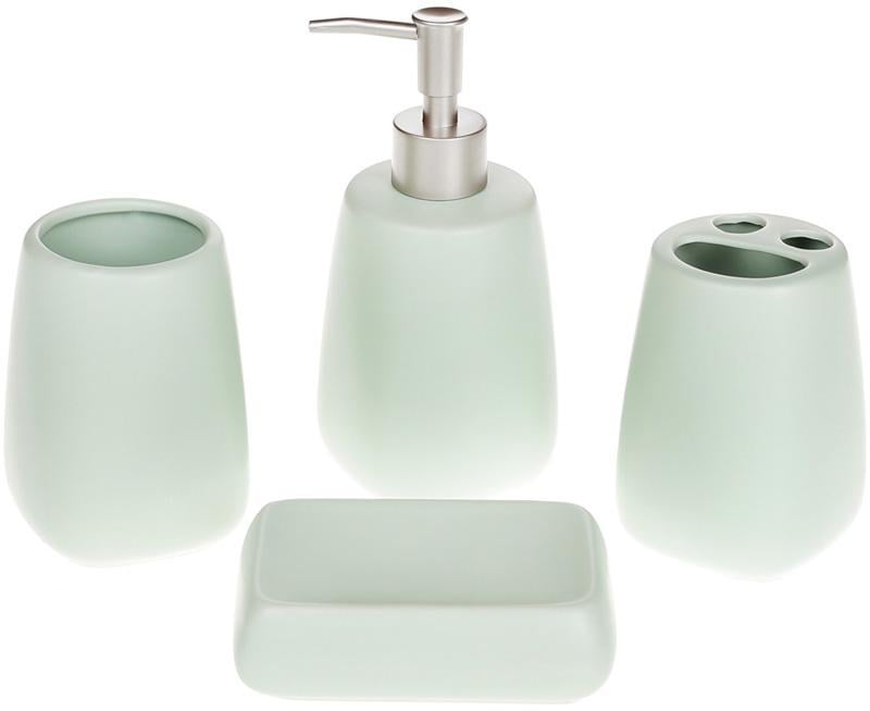 Набор аксессуаров для ванной комнаты дозатор/подставка для зубных щеток/стакан/мыльница Mint Набор аксессуаров для ванной комнаты дозатор/подставка для зубных щеток/стакан/мыльница Mint