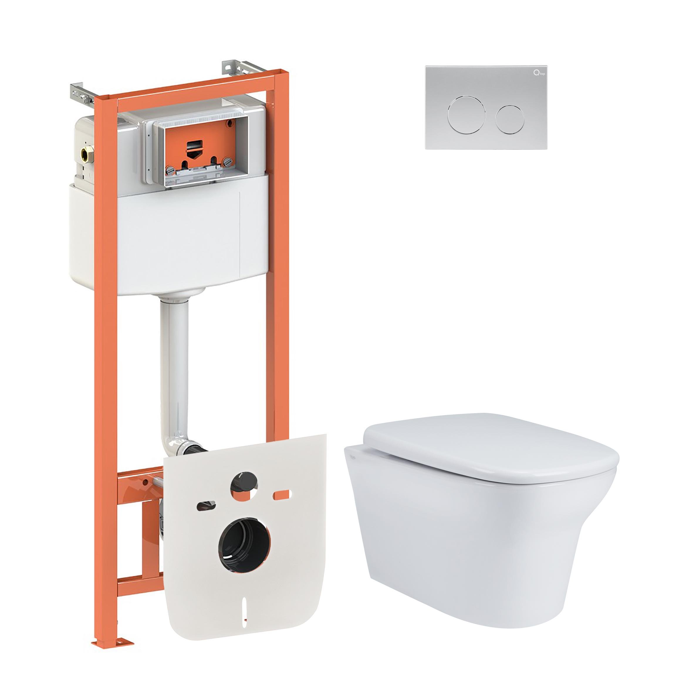 Комплект инсталляции Q-tap Nest QT25332614EW0133M425M11111SAT с унитазом кнопка Сатин (131534)