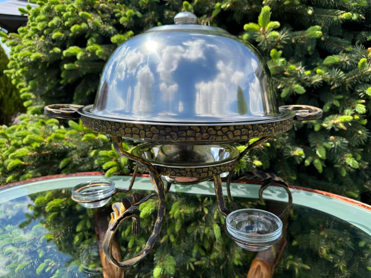 Садж підставка для шашлику та м'яса з 3 соусницями та підігрівом ручної роботи 36 см - фото 6 Садж підставка для шашлику та м'яса з 3 соусницями та підігрівом ручної роботи 36 см - фото 6