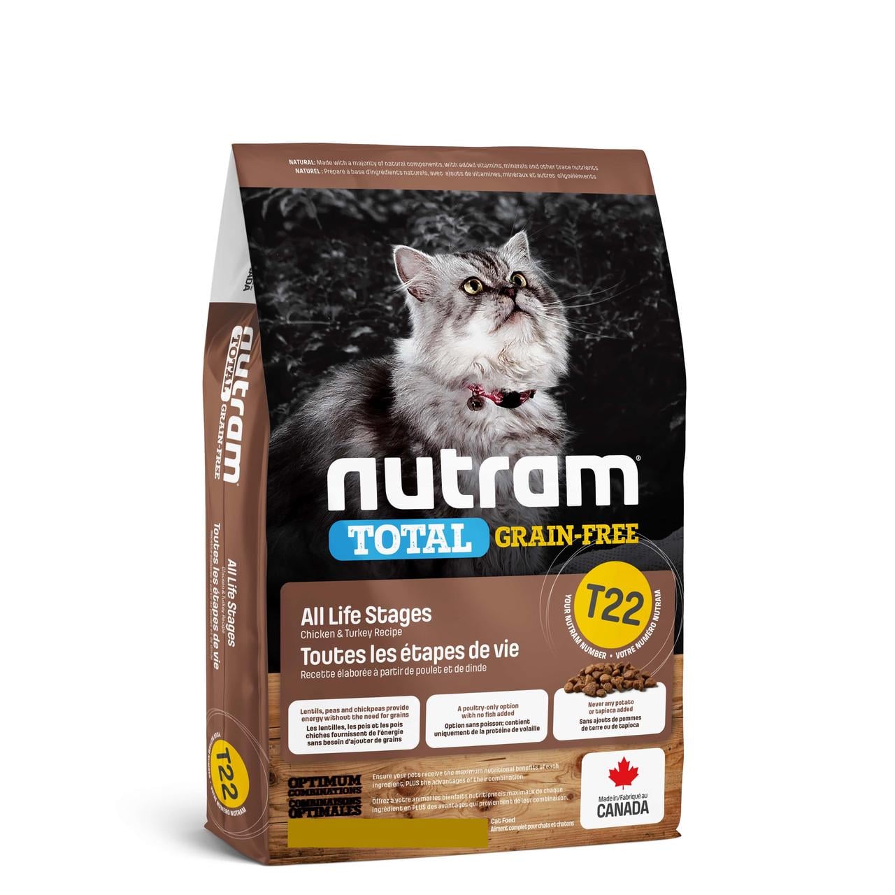 Беззерновой сухой корм Nutram Breeder T2 для кошек на всех стадиях жизни с курицей и индейкой 20 кг